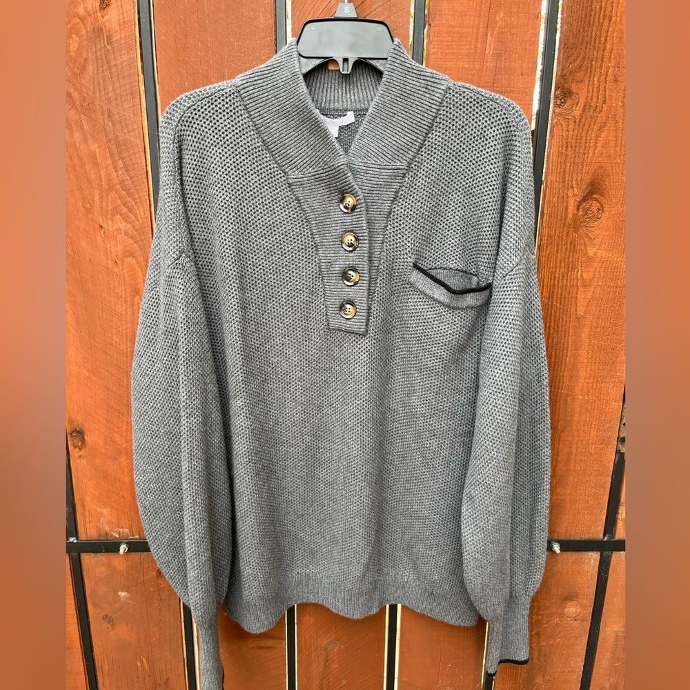 Lunya Gray Button-Up Sweater